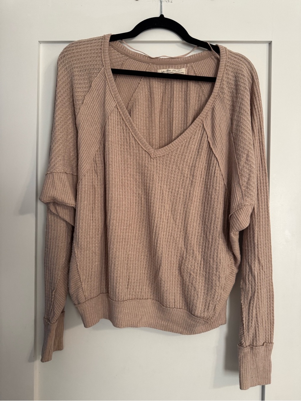 Taupe Waffle Knit V-Neck Pullover